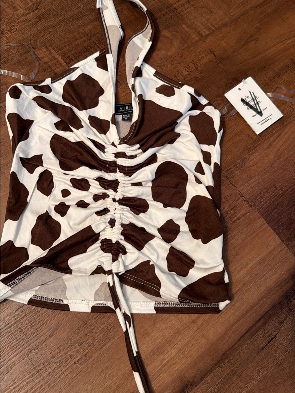 Society Brown and White Cowprint Ruched Camisole